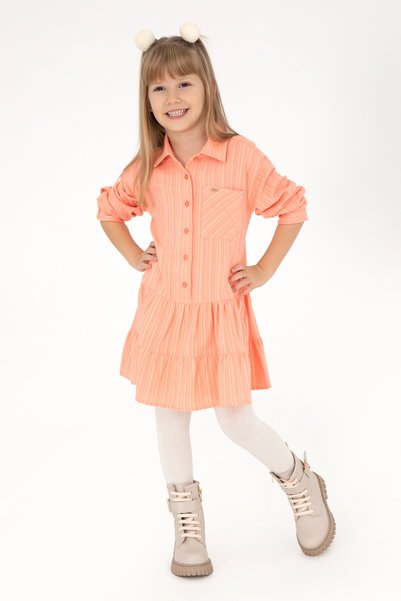 Girl's Salmon Woven Shirt Dress 50297418-Vr047