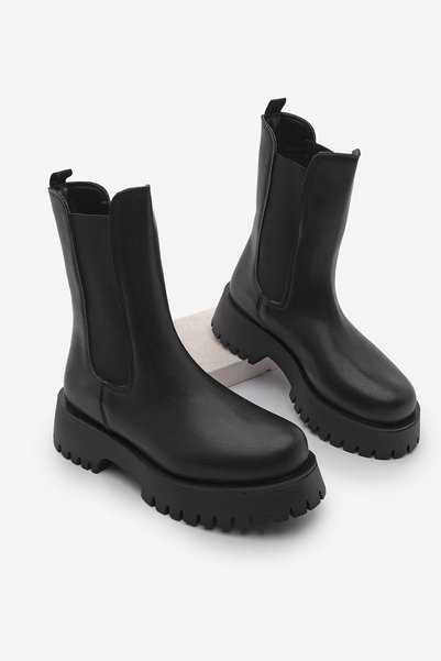 Women's Thick Sole Elastic Side Banded Daily Boots Zemes Black