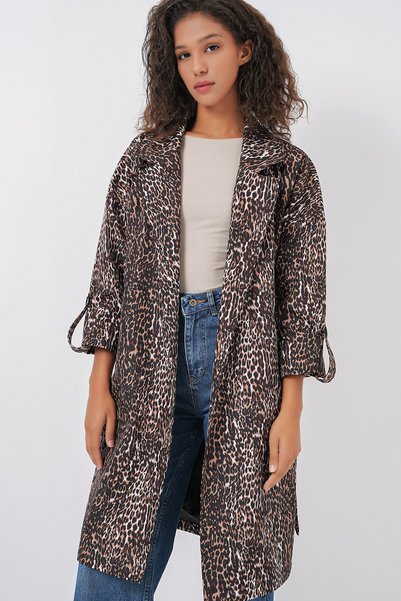 9104 Double Breasted Neckline Lined Trench Coat - E. Brown