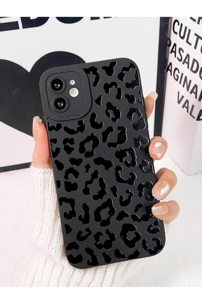 iPhone 11 Compatible Case Matte Black Leopard Pattern Shockproof Soft Camera Protection Cover
