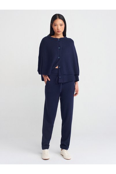 70166 Elastic Waist Lace-Up Knitwear Trousers-Navy
