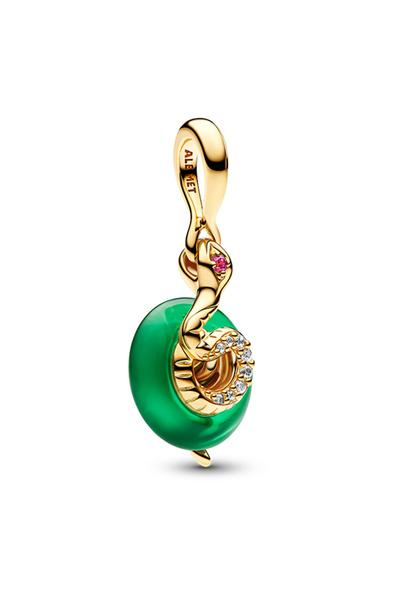Green Murano Glass Dangle Charm with Snake Figure