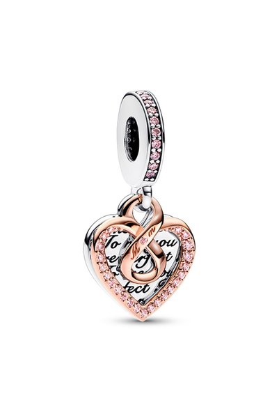 Two Tone Infinite Heart Double Dangle Charm