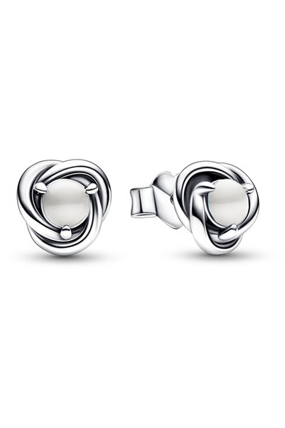 White Endless Ring Needle Earrings