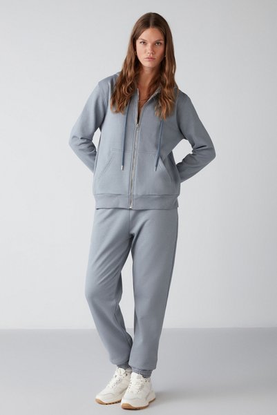 Marıtza Women's Regular Fit Blue Sweatpants with Elastic Waist and Legs and Fleece Inside