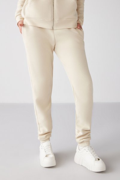 Marıtza Women's Fleece Lined 100% Organic Cotton Relaxed Vanilla Sweatpants with Elastic Waist and Legs