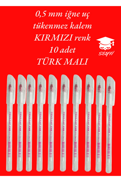 0.5 mm Needle Tip Red Ballpoint Pen 10 Pieces New Series New Production Made in Turkey Pensan 2305 Red