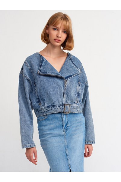 65326 Zero Collar Biker Coat-Blue