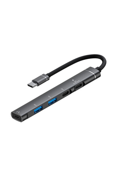 Type-C Hub, 5во1, 3 Type-C, 2 USB-A разделувач, USB C адаптер за слушалки H01