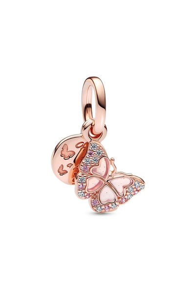 Pink Butterfly Double Dangle Charm