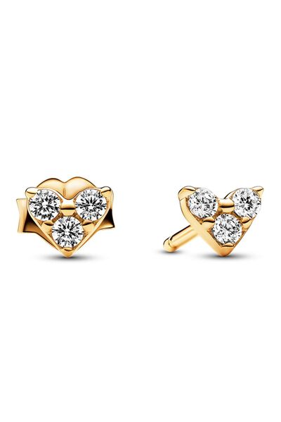 Three Stone Heart Stud Earrings