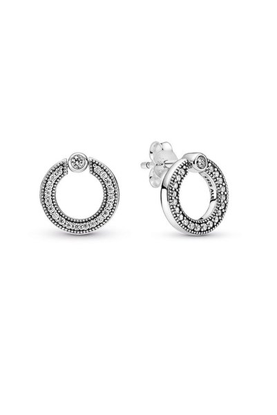 Pave Dizim and Logo Round Double Sided Earrings