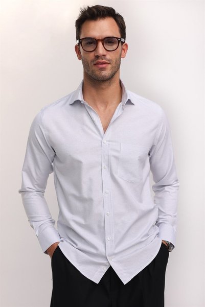 Men's Regular Fit Classic Cut Cotton Easy-Iron Striped White Shirt