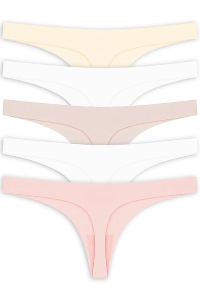 Basic Laser Cut Thong Panties 5 Pack