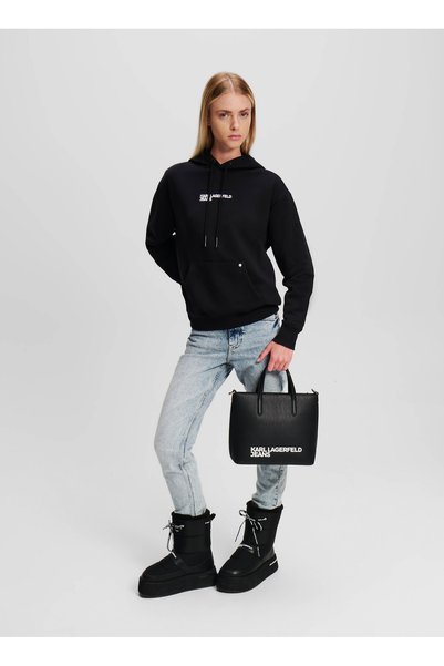 Jeans Hooded Collar Printed Black Women's Sweatshirt 246J1802