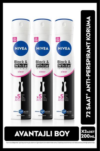 Женски дезодоранс во спреј Black&white Invisible Clear 48-часовна заштита против потење 200mlx3 парчиња