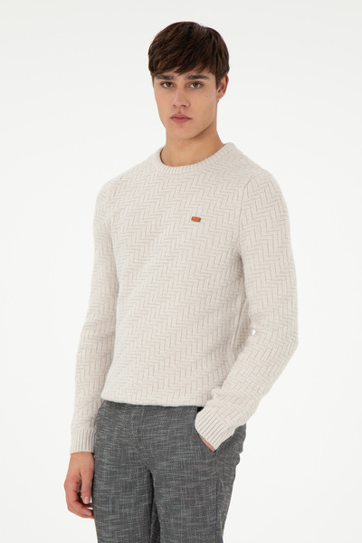 Men's Slim Fit Crew Neck Stone Sweater 50297050-Vr049