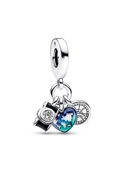 Camera, Heart and Compass Triple Dangle Charm