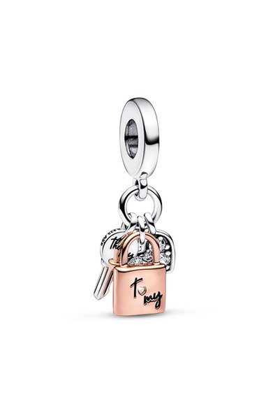 Two Color Key, Padlock & Heart Dangle Charm
