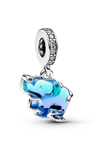 Blue Murano Glass Elephant Dangle Charm