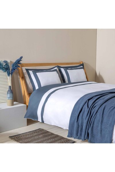 Camella 100% Cotton King Size Duvet Cover Set 230X220 Cm White/Blue
