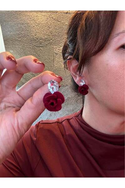 Burgundy Velvet Flower Earrings