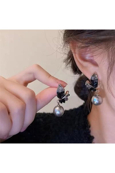 Smoked Pearl Crystal Stone Butterfly Earrings