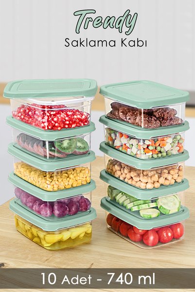 10 Pieces Rectangular Food Storage Container - Microwave Suitable Organizer Organizer 740ml Green