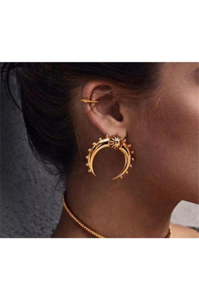 Gold Inverted Moon Earring