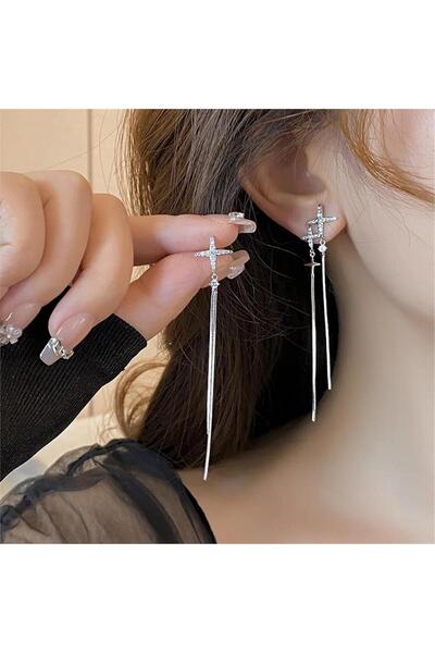 Silver North Star Dangle Earrings