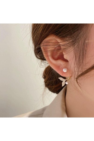 Ghost Fishtail Earrings with Stones and Pearls