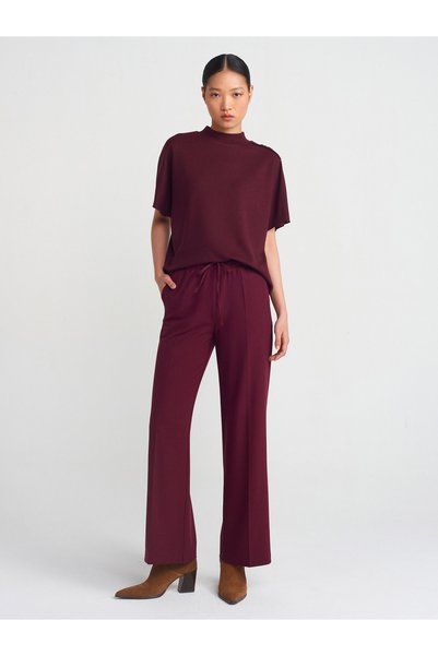 71598 Long Draped Stylish Trousers-Burgundy