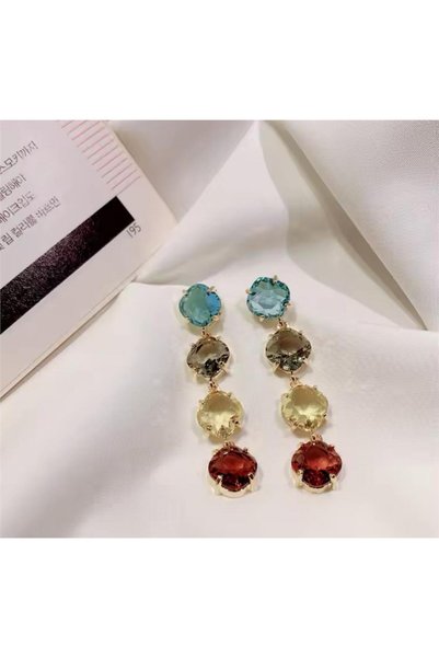 Long Earrings with Colorful Stones