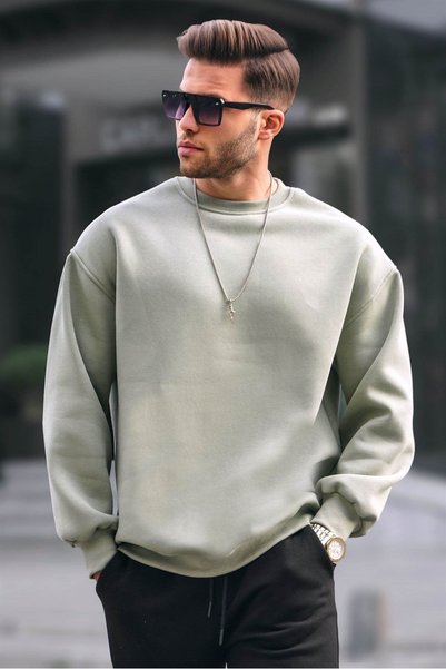 Mint Green Crew Neck Oversize Basic Men's Sweatshirt 6048