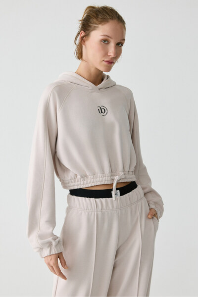 Kathrine Women's Hooded Stone Color Sweatshirt