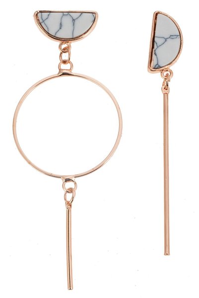 White Marble Stone Asymmetrical Earrings