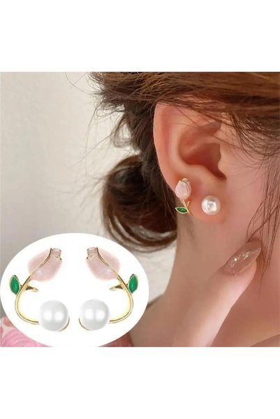 Pink Tulip & Pearl Earrings