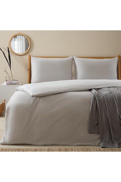 Bettıe 100% Cotton Single Duvet Cover Set 160X220 cm White/Cold Gray