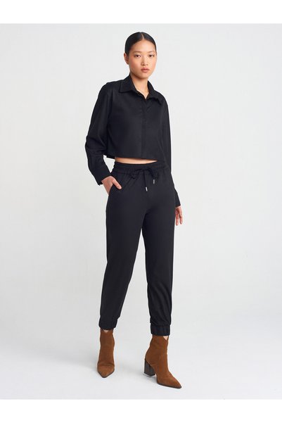 71594 Cuffed Jogger Suede Trousers-Black