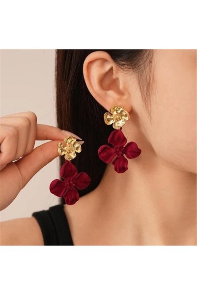 Burgundy Velvet Flower Earrings