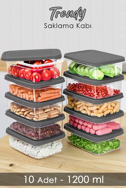 1200ml Gray Microwavable Organizer Organizer - 10 Pcs Rectangular Food Storage Container