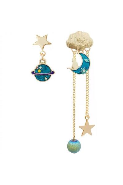 Cloud Star Cat Moon Pendant Asymmetric Earrings
