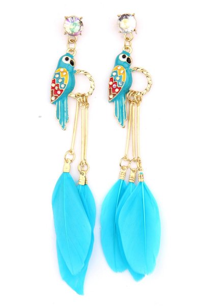 Blue Feathered Parrot Earrings