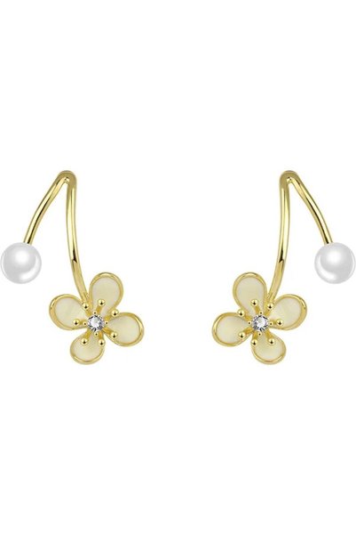 Cream Flower Pearl Cherry Earrings
