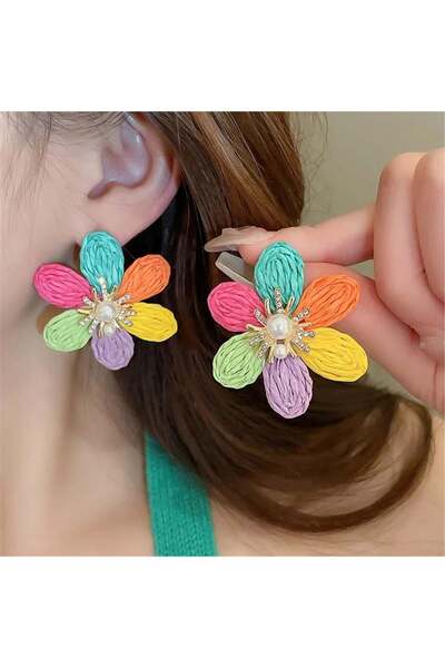 Colorful Woven Rope Spiral Flower Earrings