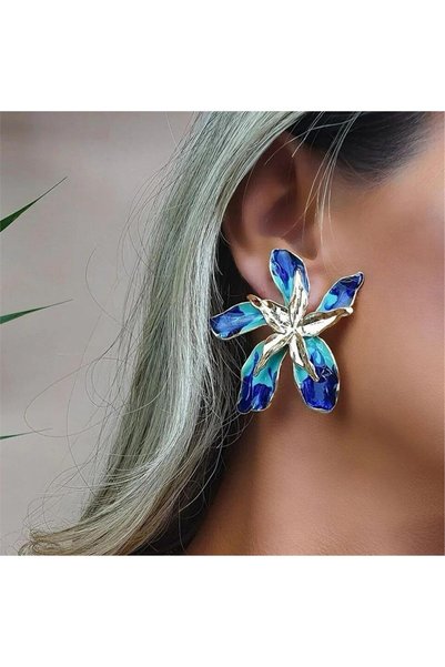 Green Blue Layered Flower Earrings