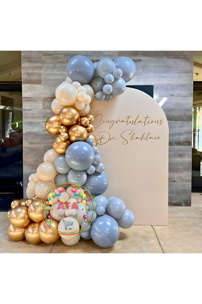 ^^ Комплет балони со синџир *Chrome Gold*Storm Blue*Sea Sand* 60 парчиња + лента за балони