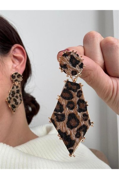 Leopard Geometric Long Earrings