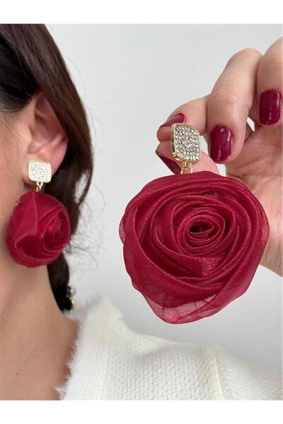 Burgundy Organza Rose Stone Earrings