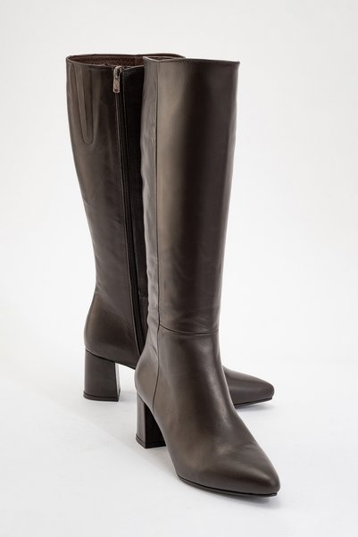 SEJAS Brown Genuine Leather Women's Heeled Boots